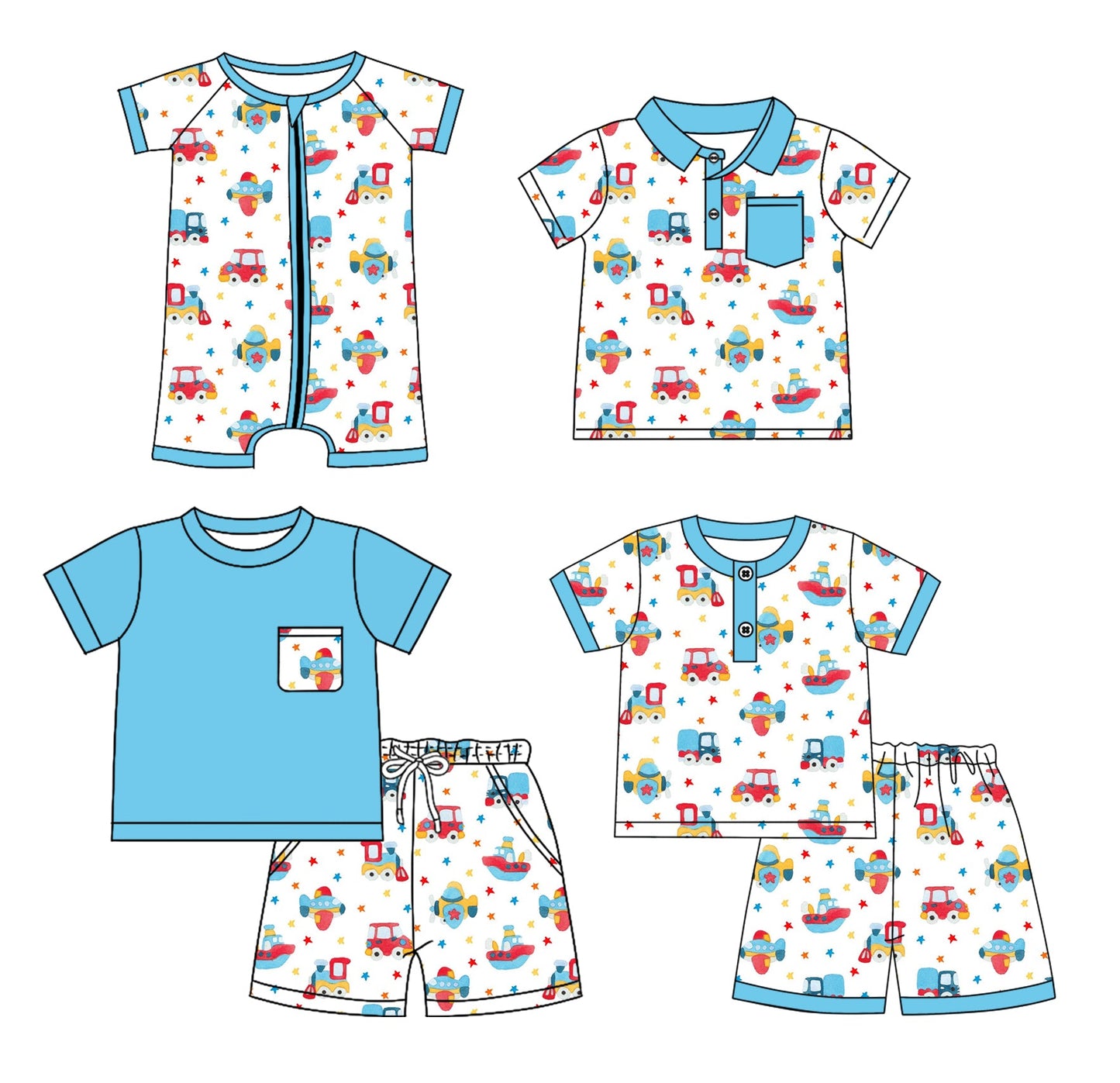 Baby Boy Short Sleeves Plane Car Sibling Romper Shirt Set ( Moq 5 Each Style ) 1.24