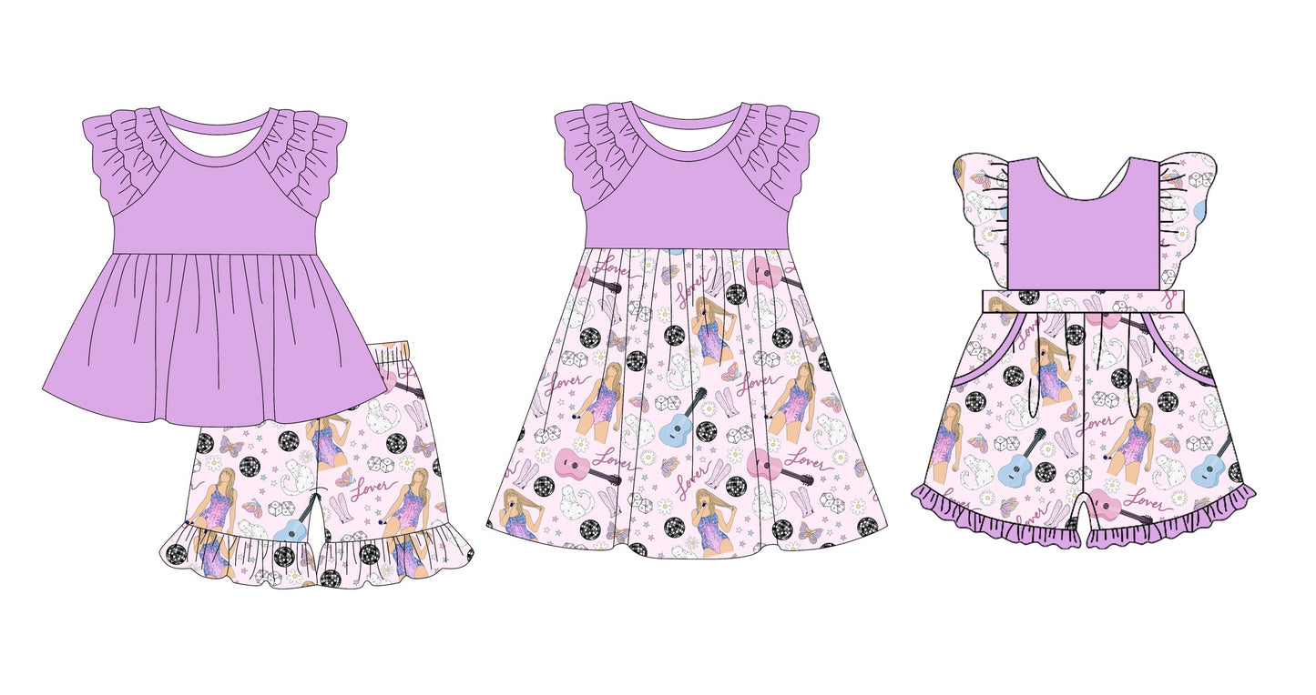 Baby Girl Short Sleeves Purple Singer Sibling Jumpsuit Dress Set ( Moq 5 Each Design ) 12.10