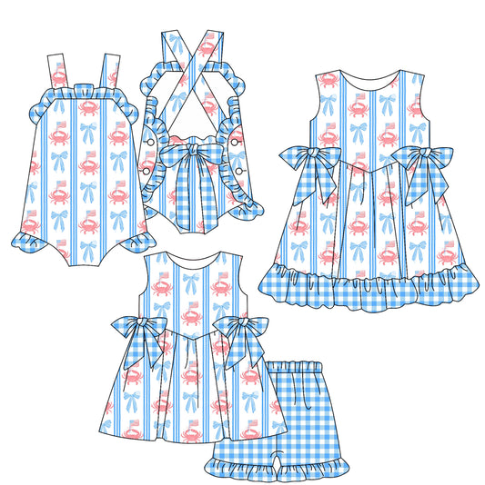 Baby Girl 4th Of July Crabs Flags Bows Romper Dress Set ( Moq 5 Each Style ) 4.1