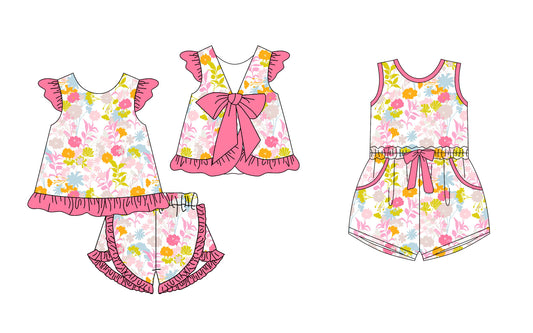 Baby Girl Flower Pink Bow Sibling Jumpsuit Set ( Moq 5 Each Style ) 12.26