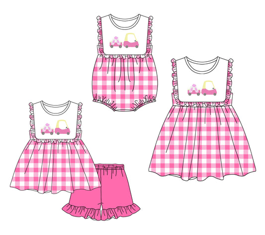 Baby Girl Easter Rabbits Golf Check Sibling Romper Dress Set ( Moq 5 Each Style ) 1.14