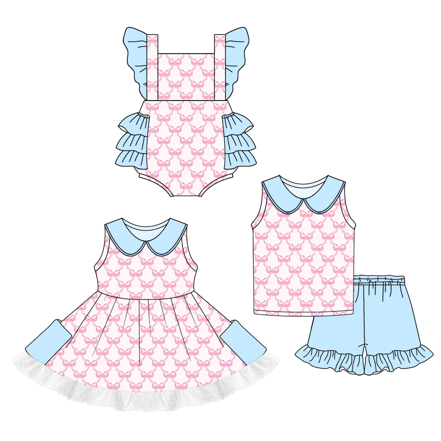 Baby Girl Bows Sibling Romper Dress Set ( Moq 5 Each Style ) 1.2