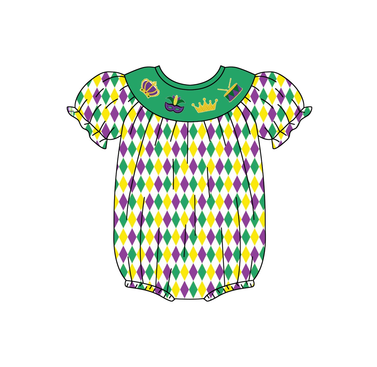 Baby Girl Infant Short Sleeves Mardi Gras Bubble Romper Moq 5