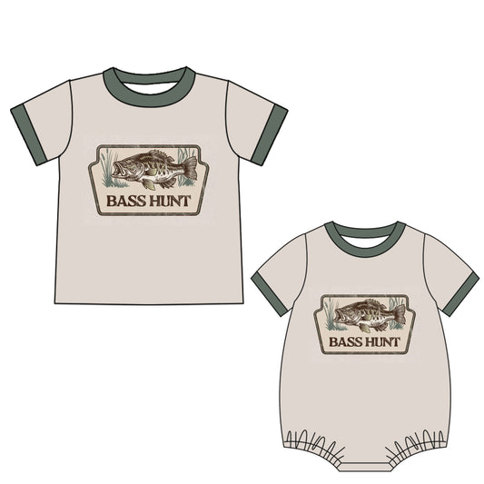 ( Moq 5 Each Style ) Baby Boy Short Sleeves Fish Sibling Hunting Romper Shirt 4.21
