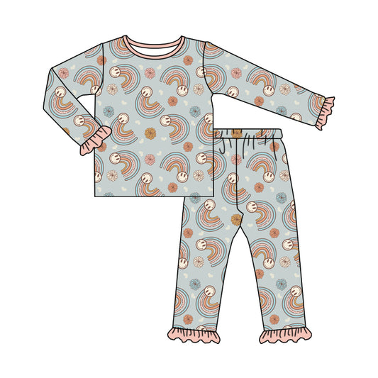 Baby Girl Rainbow Flower Smile Shirt Pants Pajamas Set