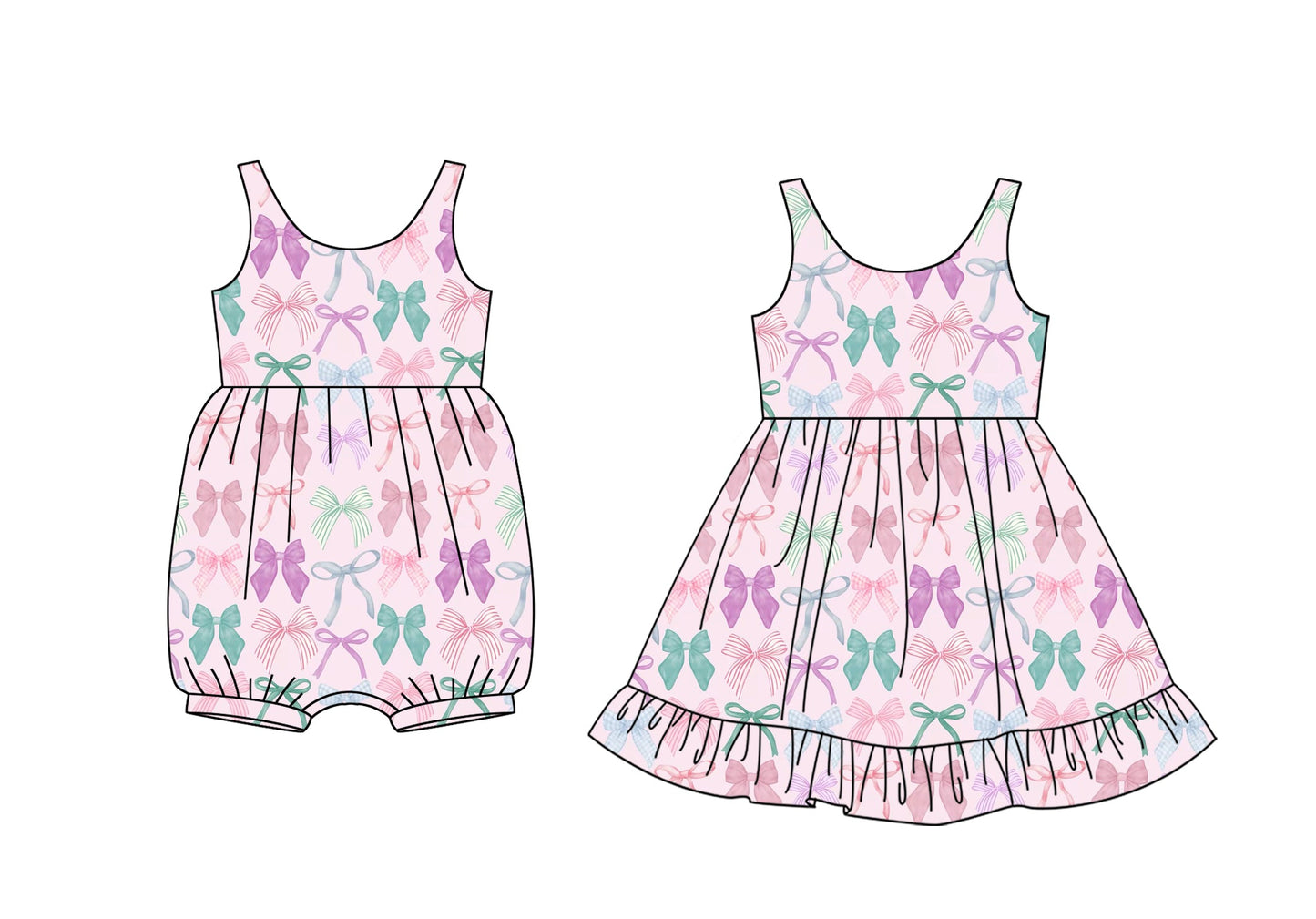 Baby Girl Sleeveless Bows Pink Sibling Romper Dress ( Moq 5 Each Style ) 3.12