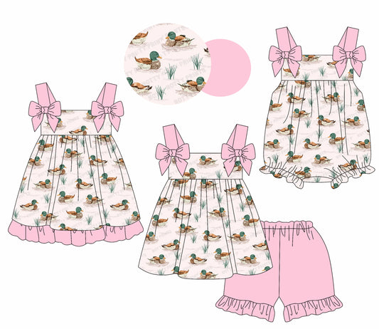 Baby Girl Ducks Pink Bows Sibling Romper Dress Set ( Moq 5 Each Style ) 1.18