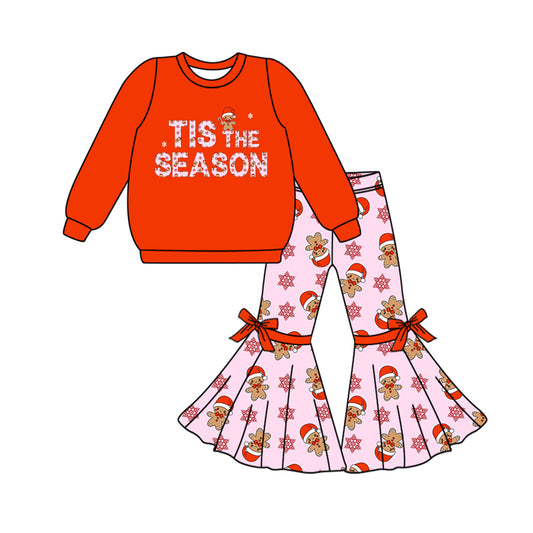 Baby Girl Red Long Sleeves Shirt Gingerbread Pink Pants Christmas Set