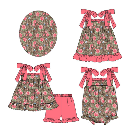 Baby Girl Straps Flower Leopard Sibling Romper Dress Set ( Moq 5 Each Design ) 12.12