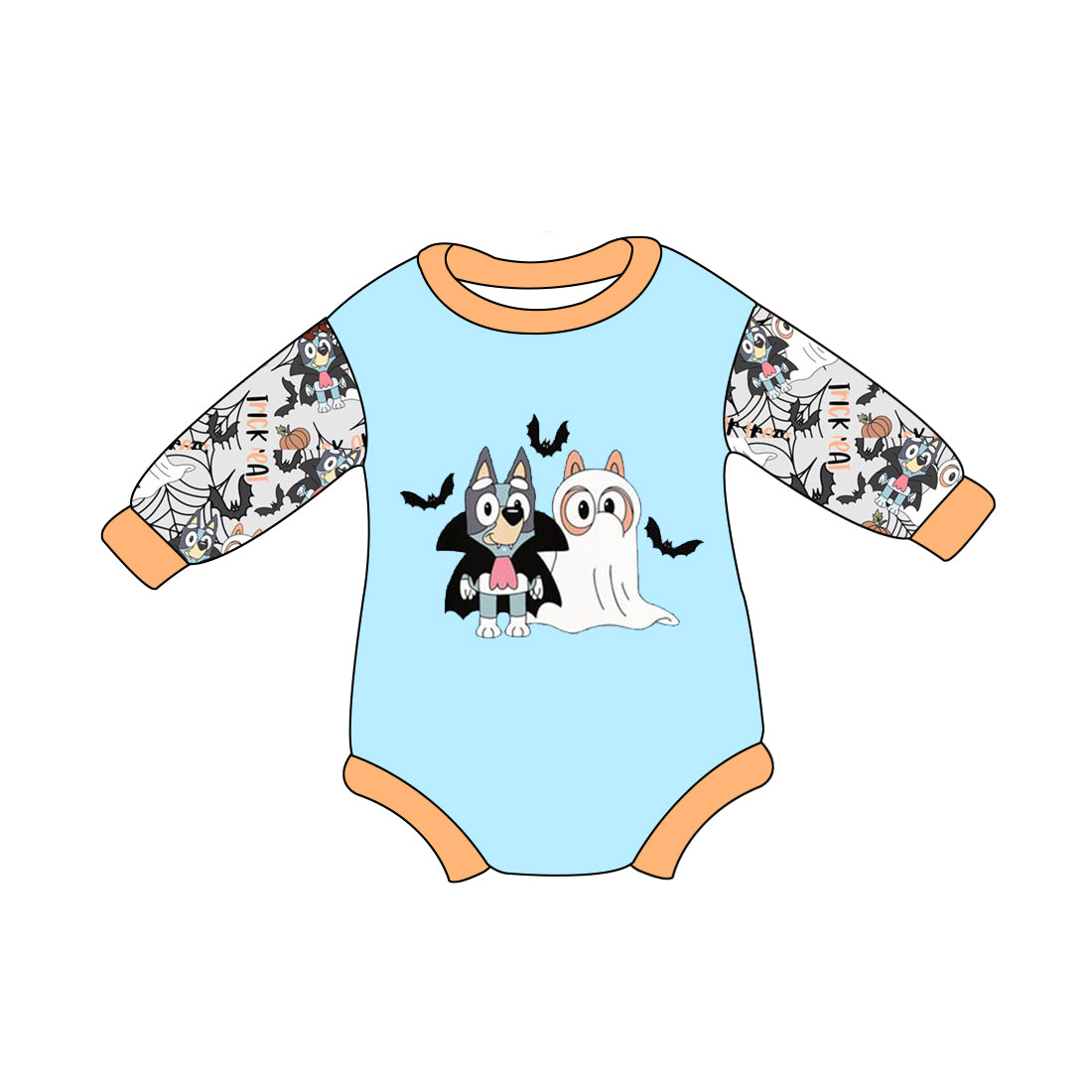 Baby Boy Long Sleeves Dogs Blue Halloween Romper