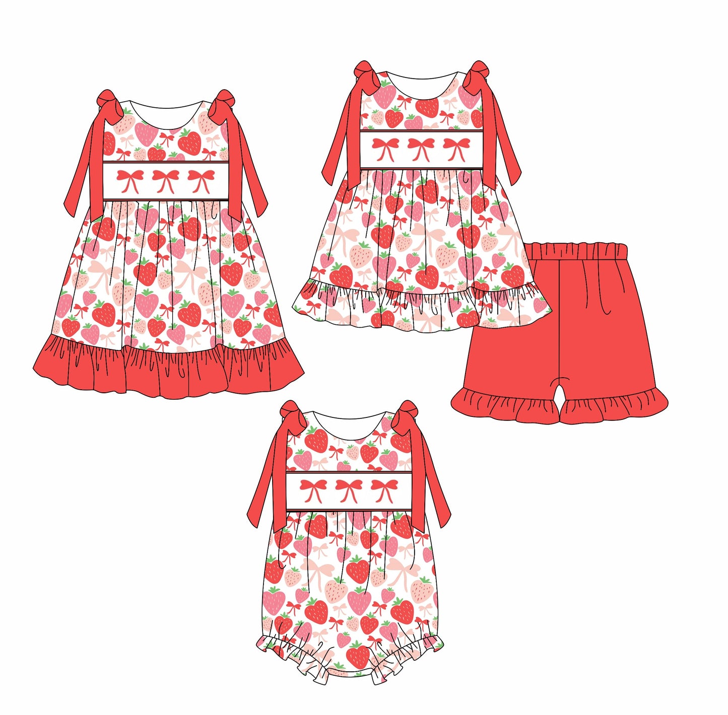 Baby Girl Strawberry Bows Sibling Romper Dress Set ( Moq 5 Each Style ) 4.2