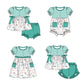 Baby Girl Short Sleeves Flower Green Plaid Sibling Romper Dress Clothes Set ( Moq 5 Each Design )11.19