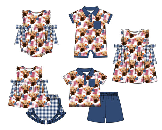 Baby Boy Girl Sibling July 4th Flag Cow Dress Romper Clothes Set ( Moq 5 Each style )11.23