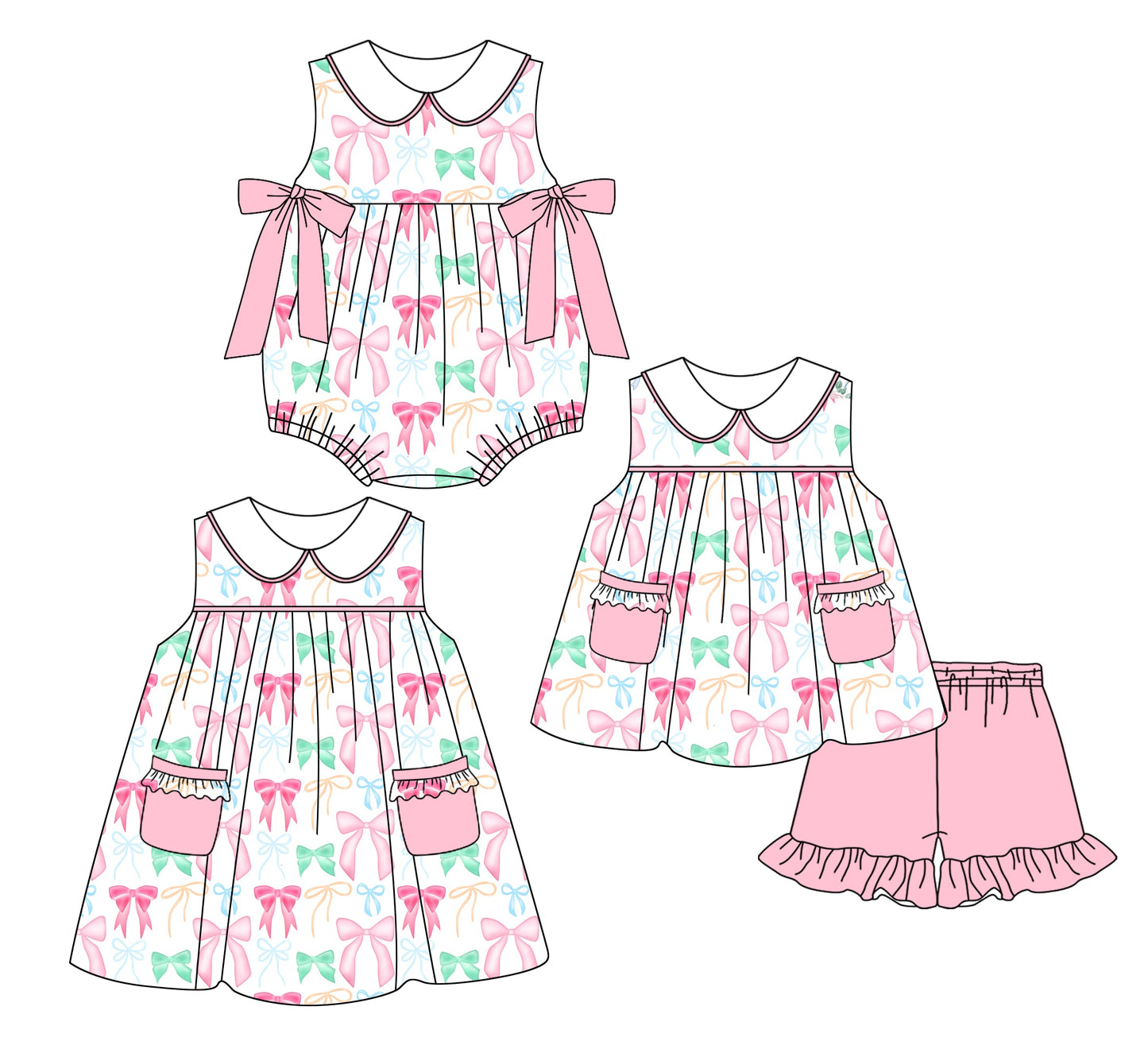Baby Girl Sleeveless Bows Sibling Romper Dress Set ( Moq 5 Each Style ) 2.21