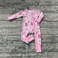 Baby Girls Long Sleeves Hats Boots Hearts Valentine Pink Footie Sleeper Zipper Romper RTS