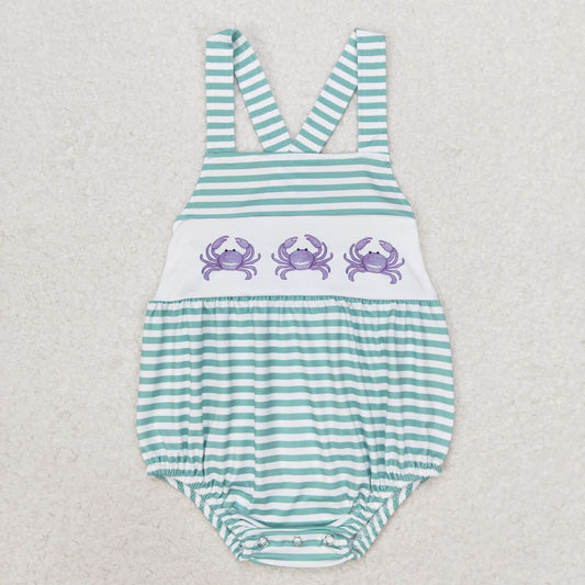 Baby Boy Crabs Green Stripes Summer One Piece Romper