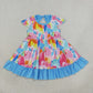 Baby Girl Short Sleeves Tie Dye Pockets Ruffle Knee Length Dress  RTS
