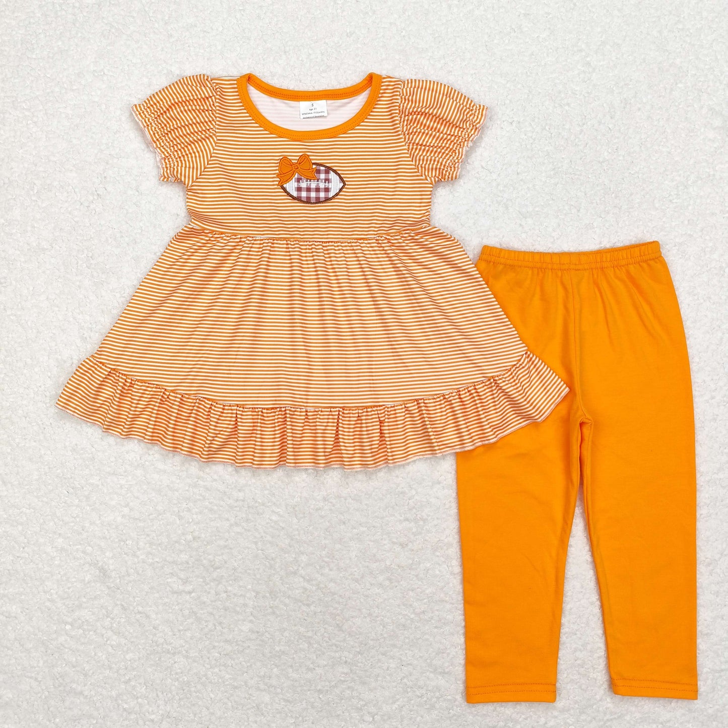 Baby Girl Orange Stripes Embroidery Football Tunic Pants Set