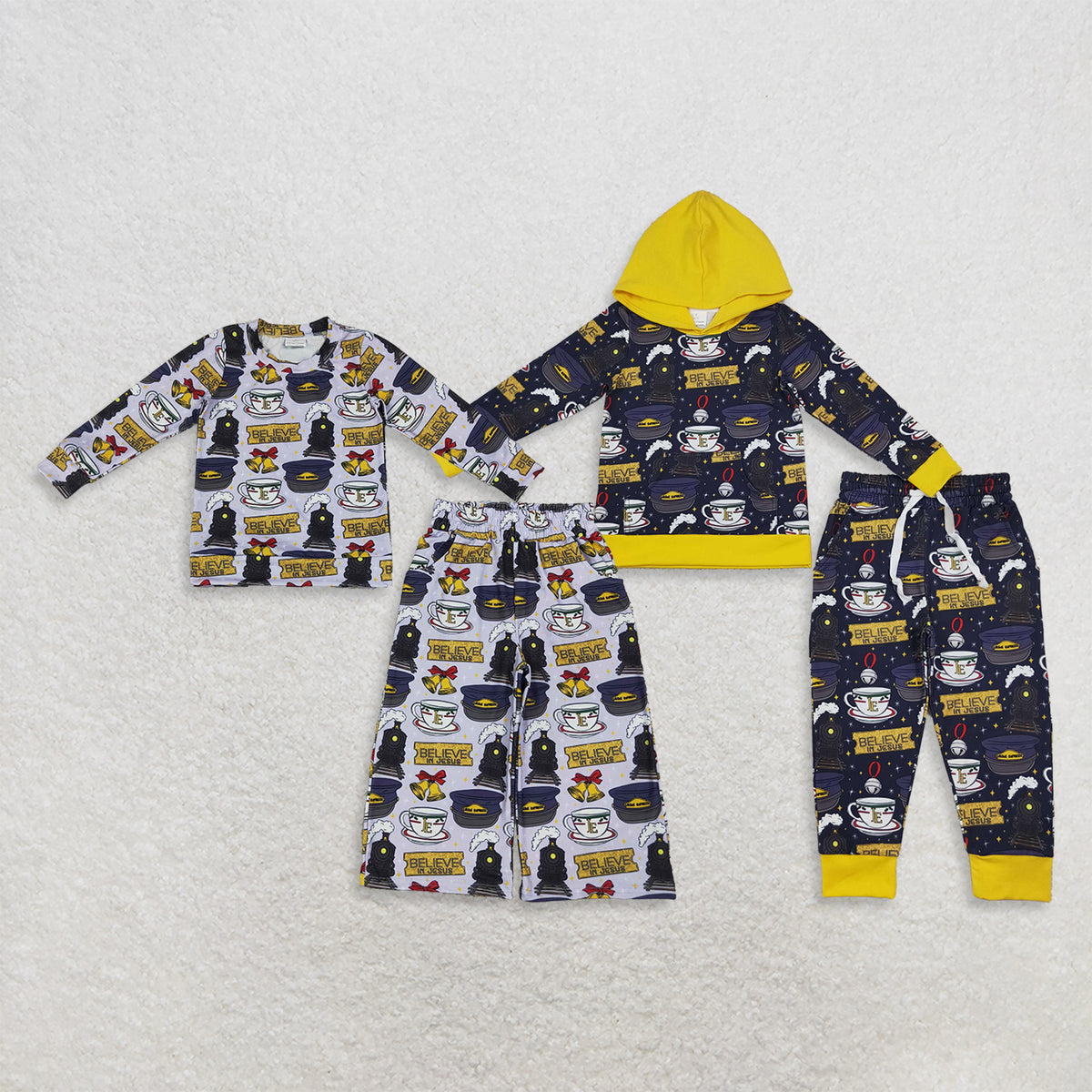 Sibling Baby Boys Girls Kids Long Sleeves Cups Shirts Pockets Pants Christmas Sets Clothes RTS
