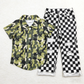 Baby Boys Kids Short Sleeves Camo Buttons Shirt Black Checked Denim Jeans Pants Set RTS