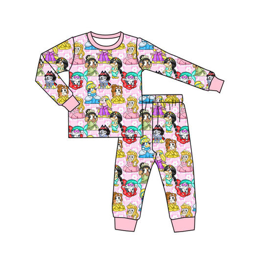 Baby Girl Pink Dog Princess Tee Shirt Pants Pajamas Set