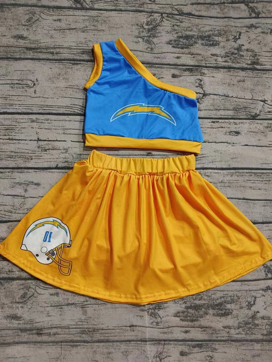 Baby Girl One Shoulder Blue Tops Yellow Skirt Team Set