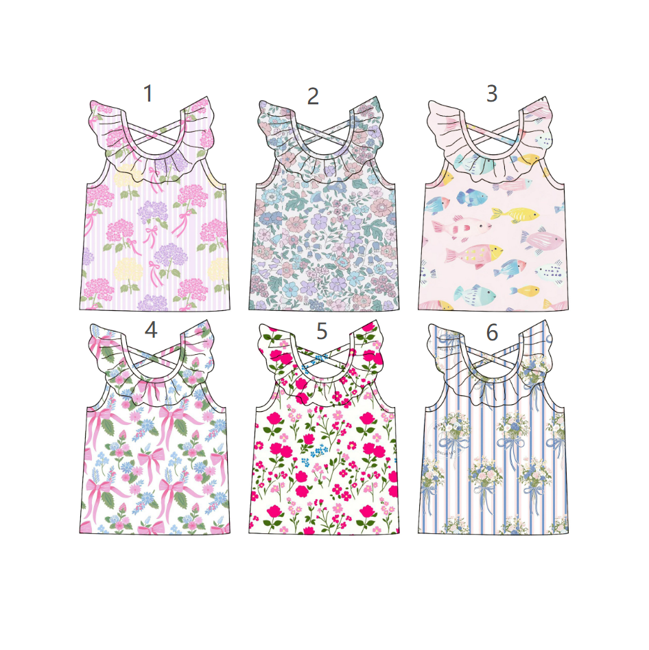 ( Moq 5 Each Style ) Sibling Baby Girls Kids Short Sleeves Flower Ruffle Tops Summer Clothes