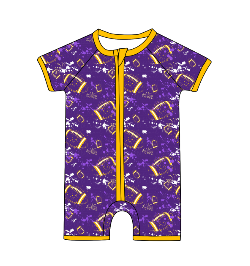 ( Moq 5 Each Style ) Baby Boys Girls Kids Football Sibling Shorts Romper Bows Dresses Set Team Purple Clothes