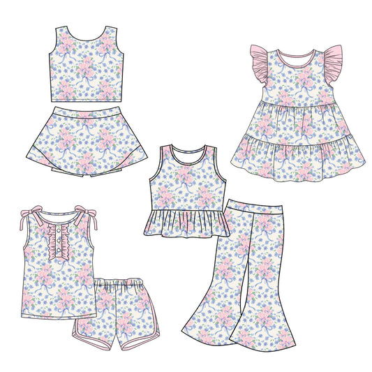 ( Moq 5 Each Style ) Sibling Baby Girls Kids Sleeveless Floral Bows Dress Sets Clothes
