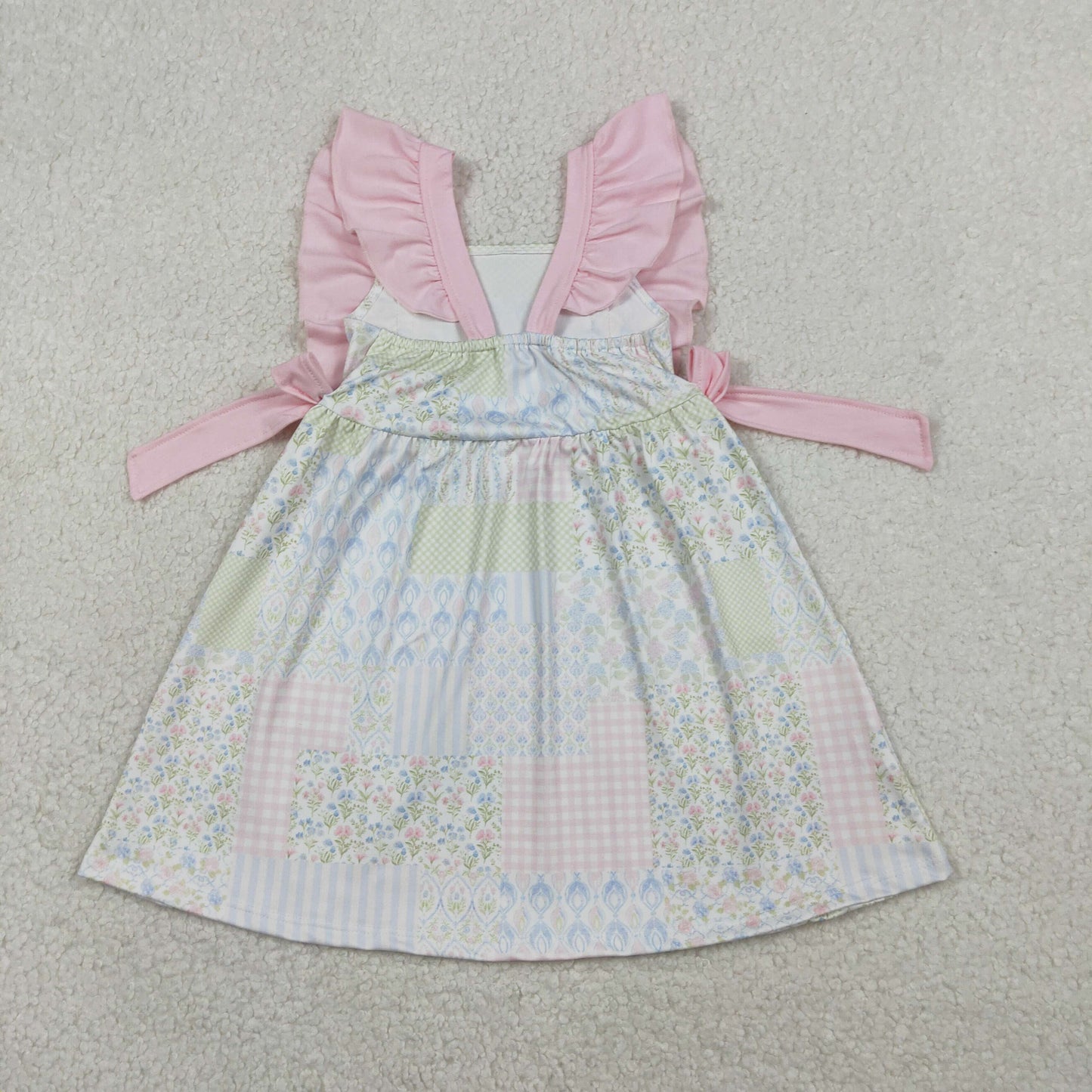 Baby Girls Short Sleeves Floral Pink Bows Knee Length Dress RTS