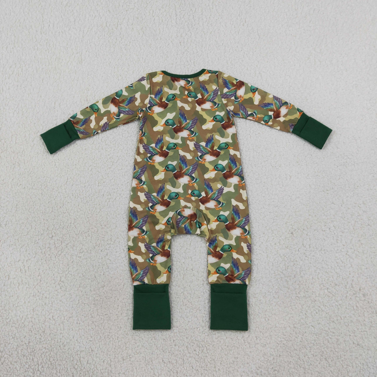 Baby Boys Infant Long Sleeves Ducks Camo Green Zipper Footie Sleeper Romper Clothes RTS