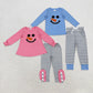 Sibling Boys Girls Kids Embroidery Christmas Snowman Shirt Stripes Pants Outfit RTS
