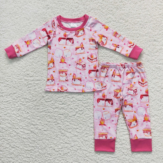 GLP0714 Baby Girl Long Sleeves Pants Cake Outfit Pink Pajamas