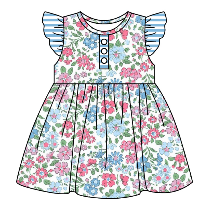 Baby Girl Floral Sibling Romper Dress Clothes Set ( Moq 5 Each Design )