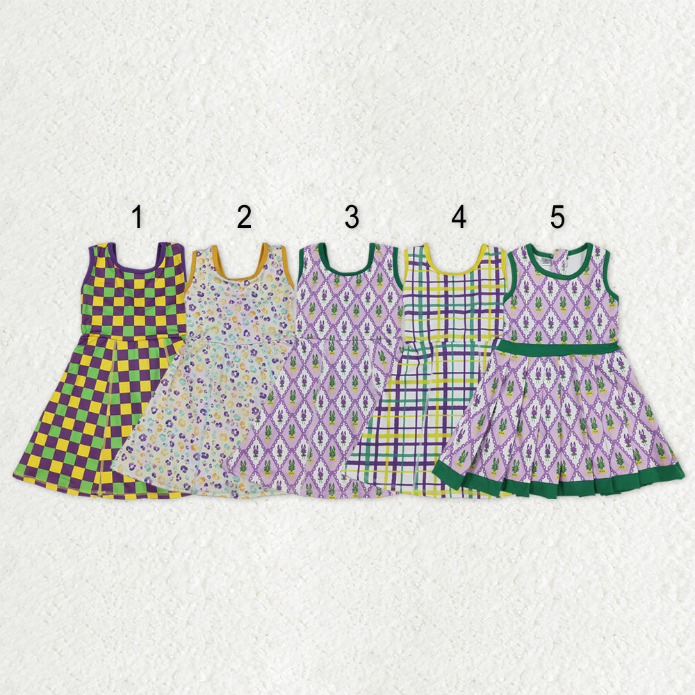 Sibling Baby Girls Kids Sleeveless Mardi Gras Yoga Shorts Knee Length Dresses RTS