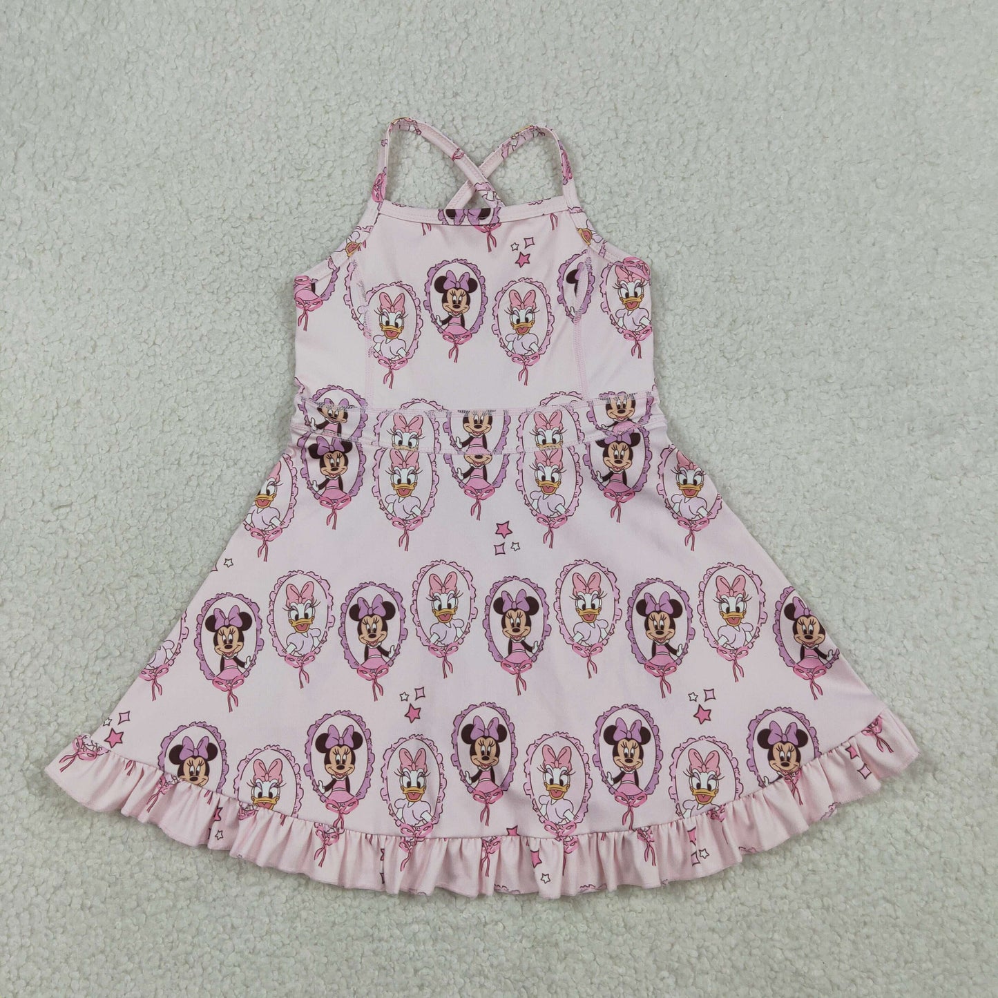 Baby Girls Kids Straps Cartoon Yoga Active Shorts Ruffle Knee Length Dress RTS