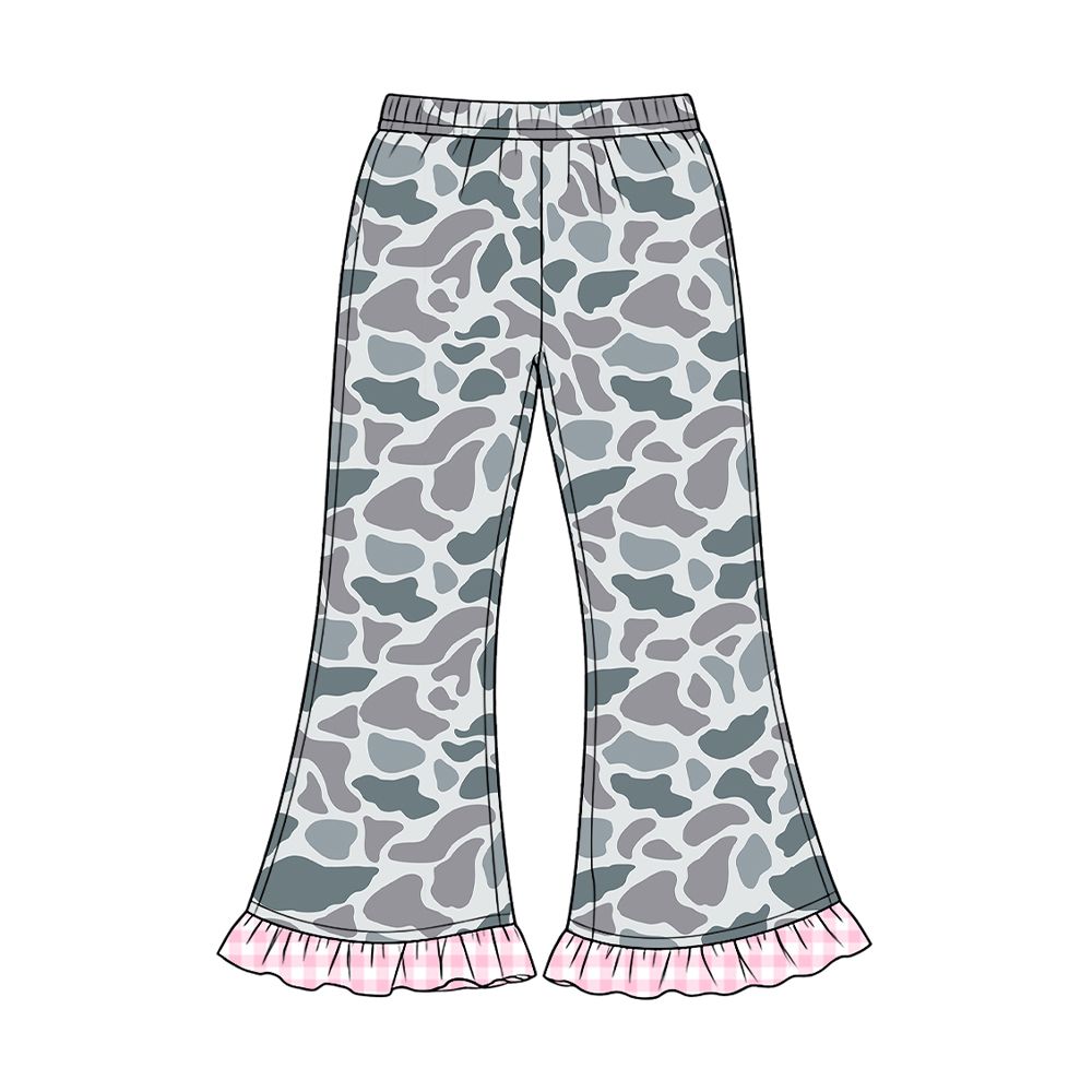 ( Moq 5 ) Preorder Baby Girls Kids Plaid Bell Pants Bottoms Grey Camo Clothes