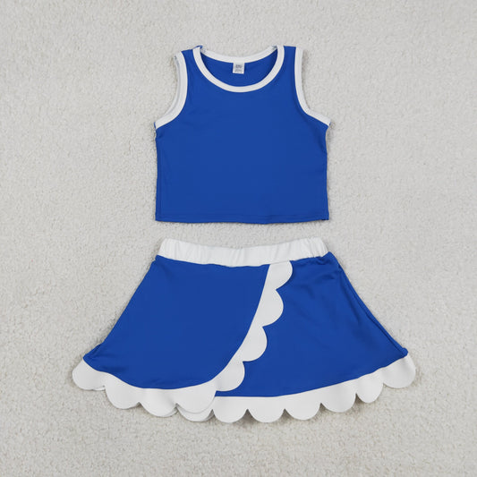 Sibling Baby Girls Kids Sleeveless Shirts Scallop Skirts Shorts Yoga Active Sets Clothes RTS