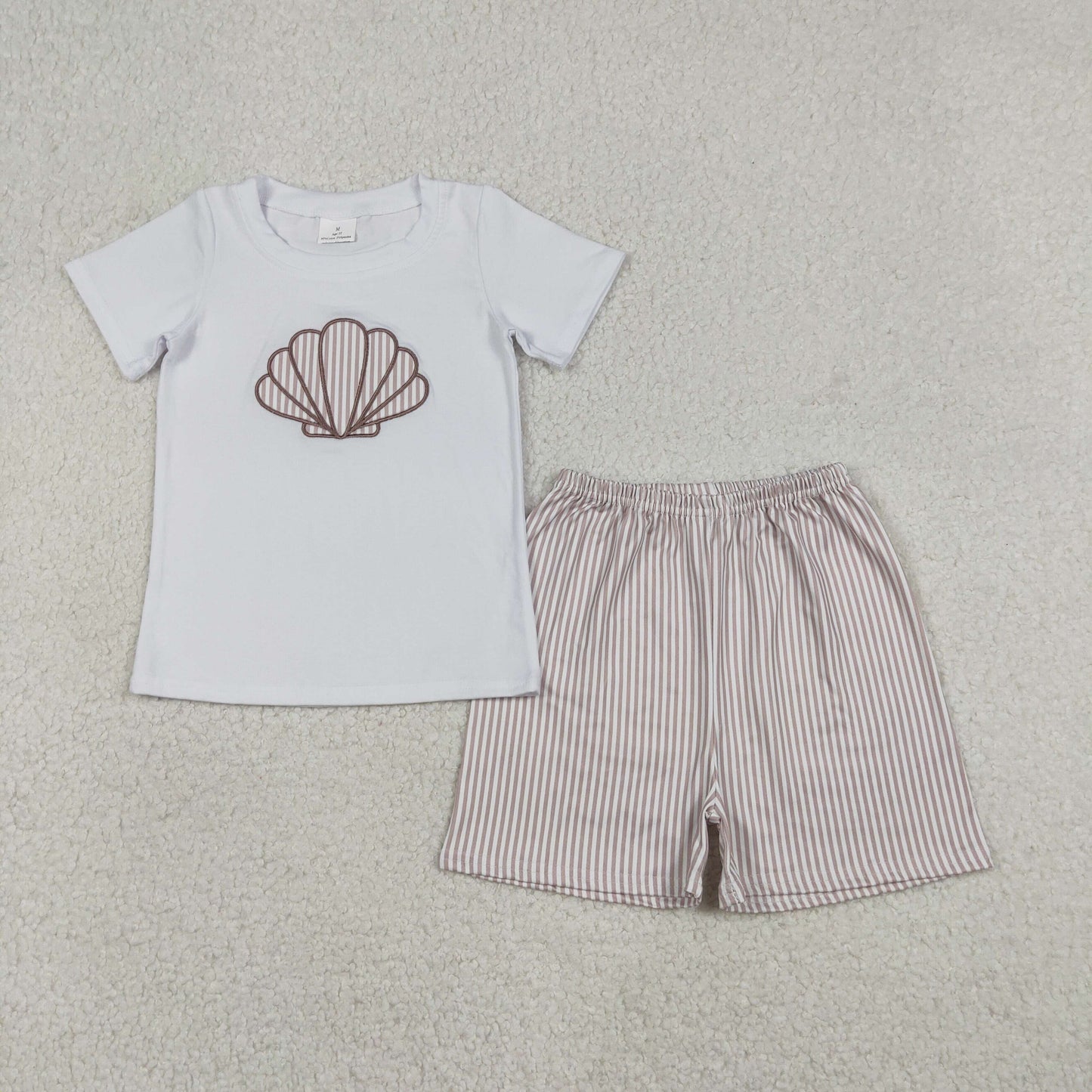 Baby Boys Short Sleeves Embroidery Shell Shirt Stripes Shorts Clothes Set RTS