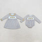 Sibling Baby Girls Kids Embroidery turkey Plaid Thanksgiving Romper Dress Clothes RTS