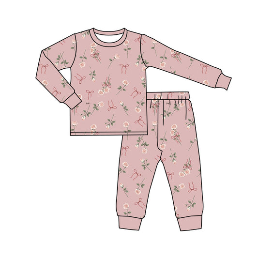 Baby Girl Toddler Long Sleeves Bows Flower Shirt Pants Set Pajamas