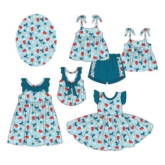 Baby Girl Popsicles Bows July 4th Sibling Dress Set ( Moq 5 Each Style ) 3.4