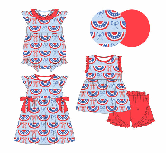 Baby Girl July 4th Bows Sibling Romper Dress Set ( Moq 5 Each Style ) 12.31
