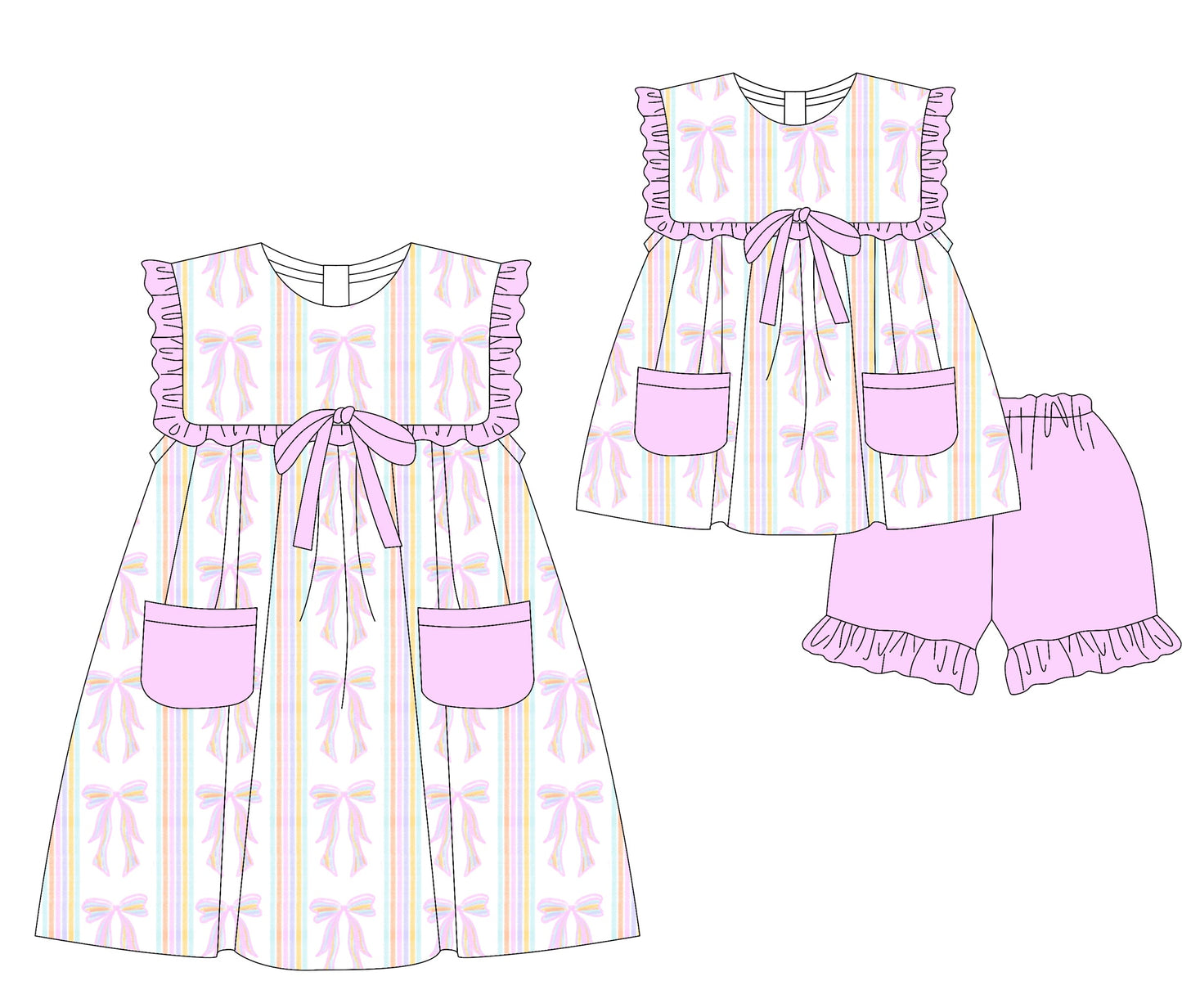 Baby Girl Purple Bows Pockets Sibling Dress Set ( Moq 5 Each Style ) 4.1
