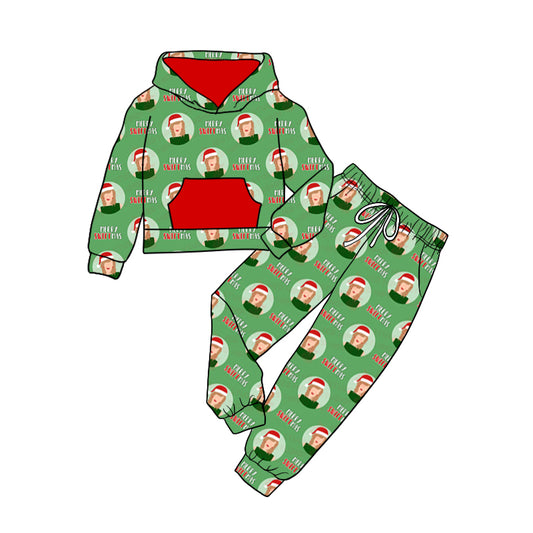 Baby Girl Toddler Hoodie Pocket Singer Shirt Pants Christmas Green Set