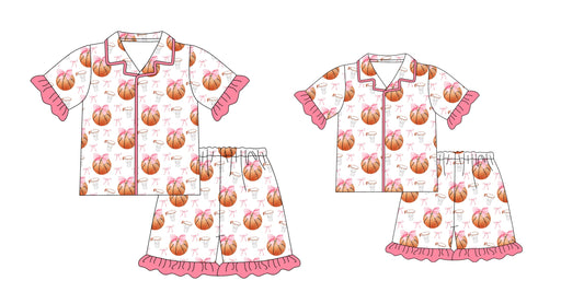 Baby Girl Toddler Adult Women Basketball Bows Sibling Family Pajamas Set ( Moq 5 Each Style ) 12.23