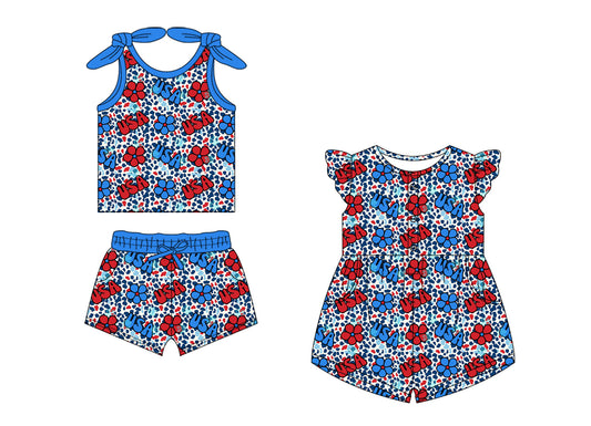 Baby Girl July 4th Flower Sibling Jumpsuit Set ( Moq 5 Each Style ) 1.18