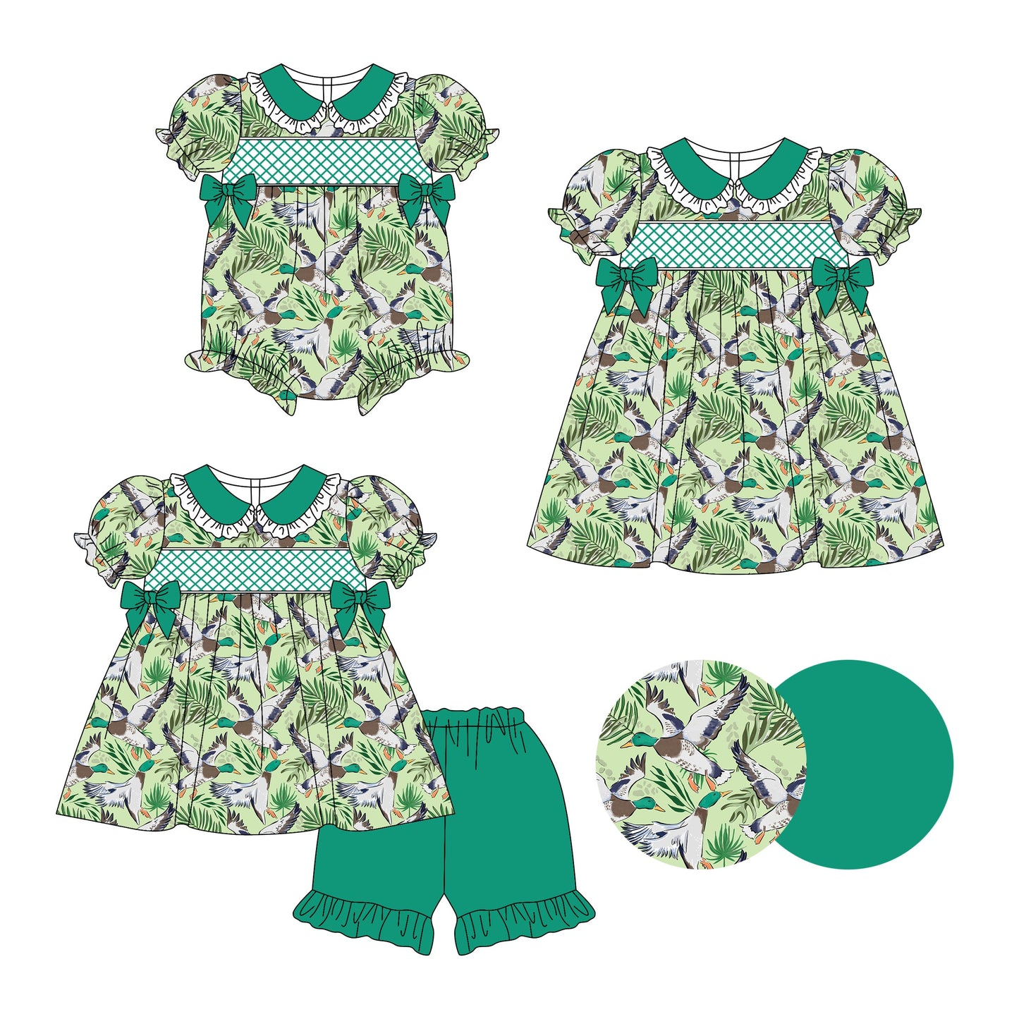 Baby Girl Short Sleeves Ducks Bows Sibling Romper Dress Set ( Moq 5 Each Style ) 3.14