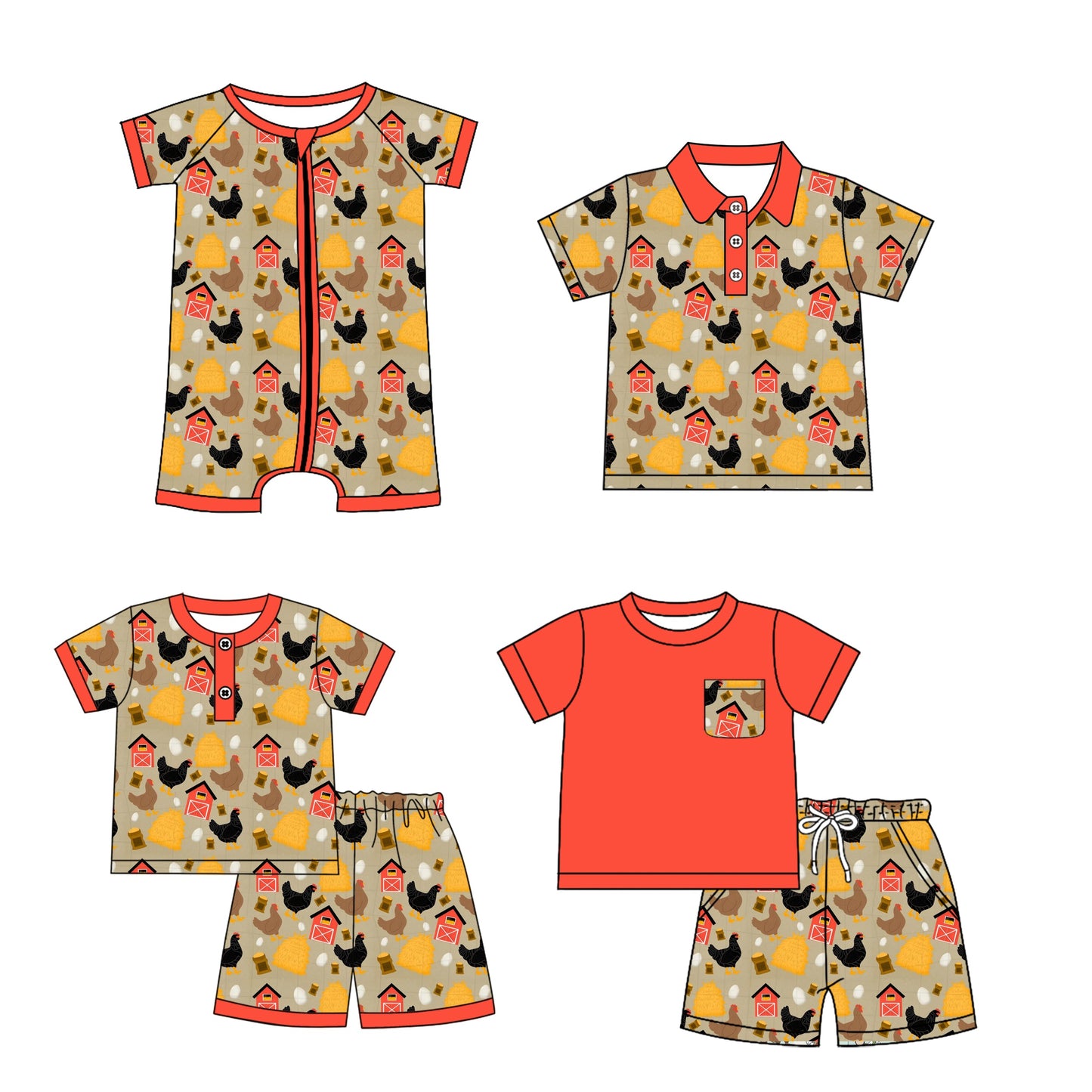 Baby Boy Short Sleeves Farm Chicken Sibling Romper Set ( Moq 5 Each Style ) 1.8