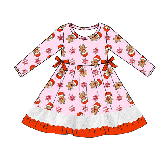 Baby Girl Long Sleeves Gingerbread Pink Christmas Dress